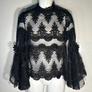 N by Nancy SZS Black Lace Sheer Blouse Boho Dark Romance Feminine Whimsigoth